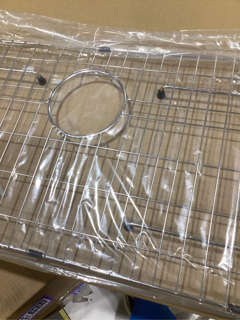 Condition photo showing Good Condition for kitchen sink grid and sink protectors, 26-1/16" x 14-1/16" stainless steel material sink grate for bottom of kitchen sink rack accessories with rear drain for single bowl sinks, scratch prevention â€Žâ€Žstainless steel 26"x14"