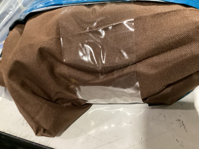 Condition photo showing As Is for duckcovers ultimate waterproof patio loveseat cover, durable outdoor sofa cover, heavy duty lawn patio furniture covers with attachment strap, 70w x 38d x 35h inch, patio furniture covers 70"w x 38"d x 35"h mocha cappuccino