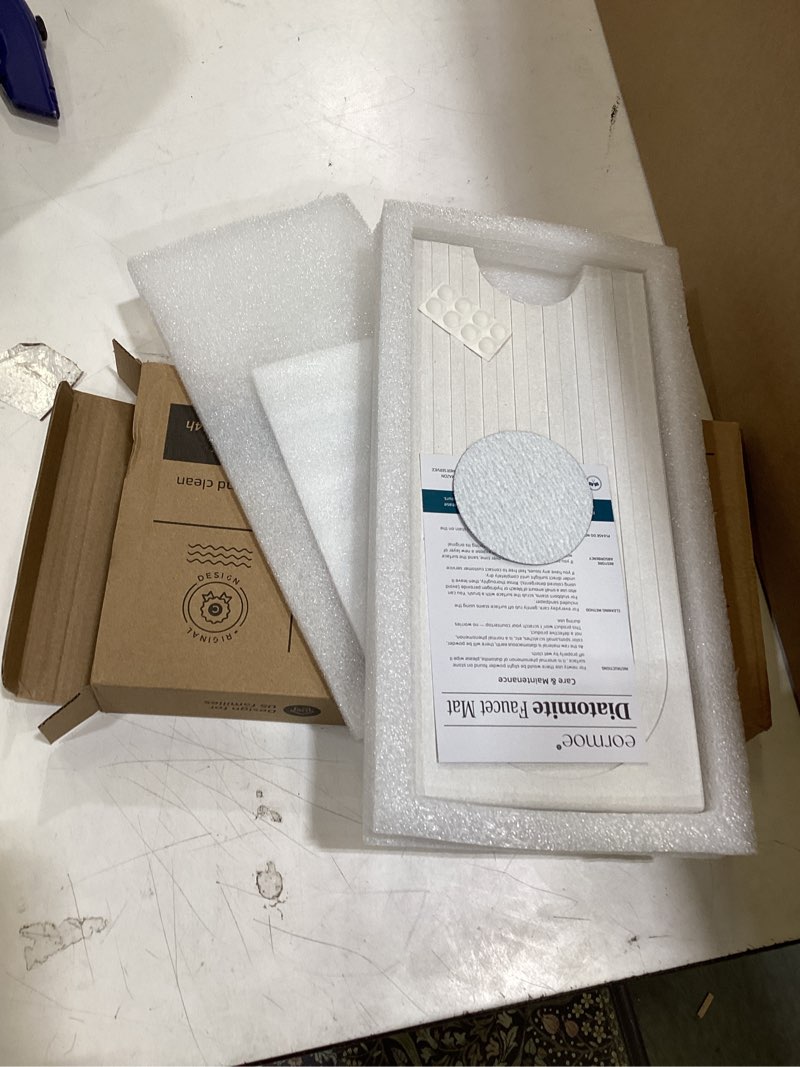 Condition photo showing New/Like New for large faucet mat for kitchen sink - stone drying mat for kitchen counter, diatomite fast drying stone sink tray, super absorbent, stylish decor and protector for bathroom (light grey, 23.6" x 5.5") light grey 23.6" x 5.5"
