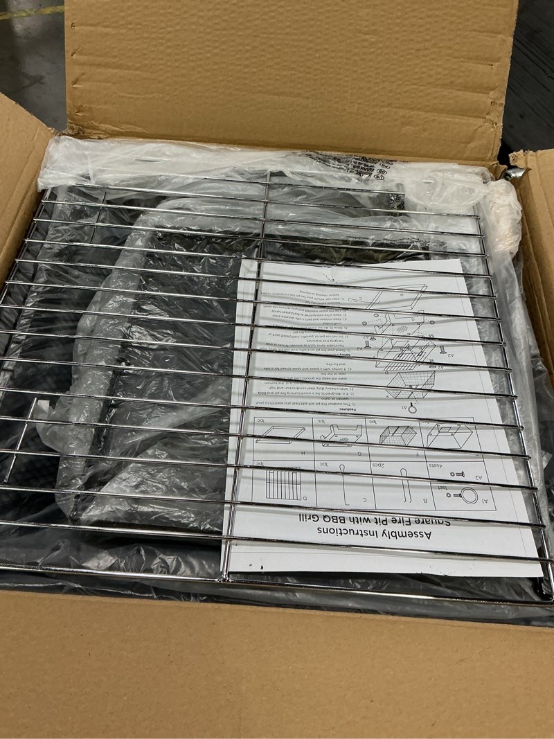 Condition photo showing Good Condition for Small Fire Pit for Outside Wood Burning,Fire Bowls with Firproof Mat, Backyard Black Square Ourdoor Bonfire Pit with Waterproof Cover for Outside Patio Camping (Black, 22 INCH) Black 22 INCH