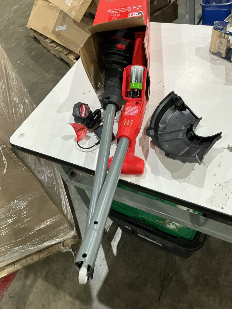Condition photo showing As Is for craftsman v20 20-volt max 10-in straight shaft battery string trimmer 2 ah (battery and charger included)