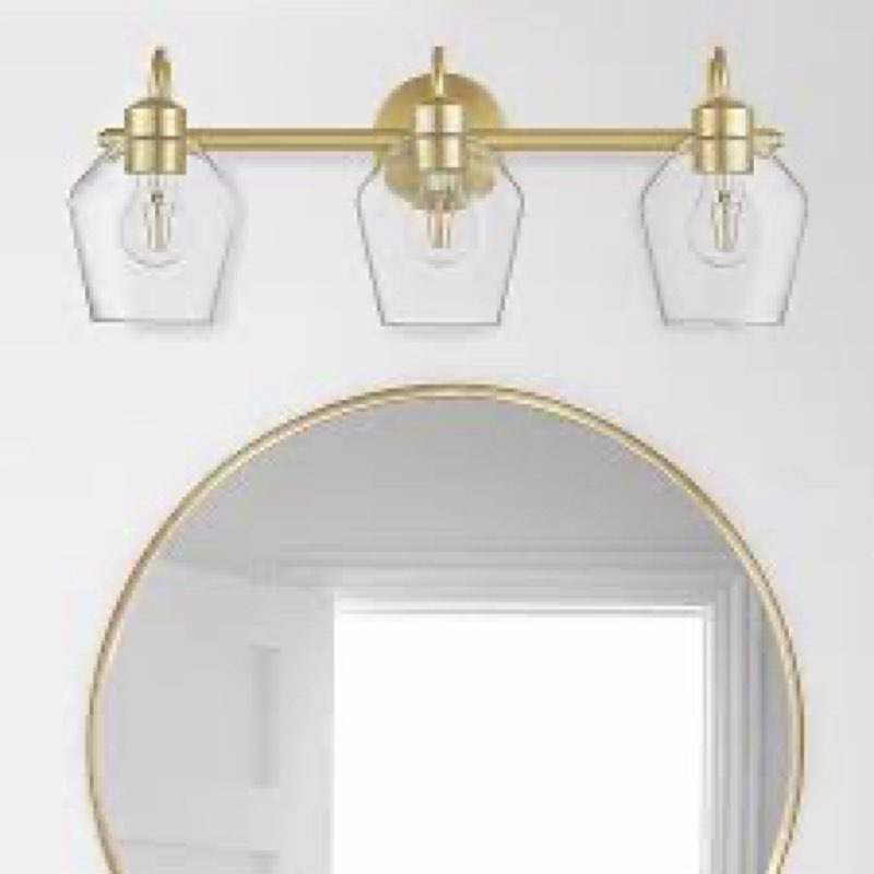 (Incomplete missing two glass). Allen ROTH MERRITT 3-Light Vanity Light Brushed Gold Finish Clear Glass Shades