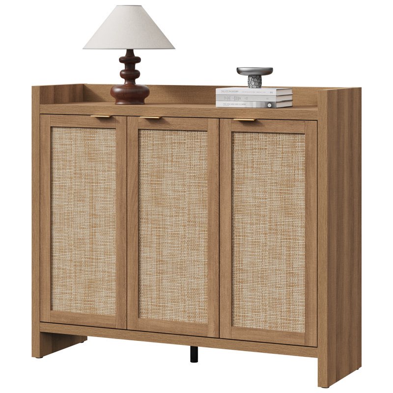 Chada 30 Pair Rattan Shoe Storage Cabinet With 3 Doors And Adjustable Shelves
