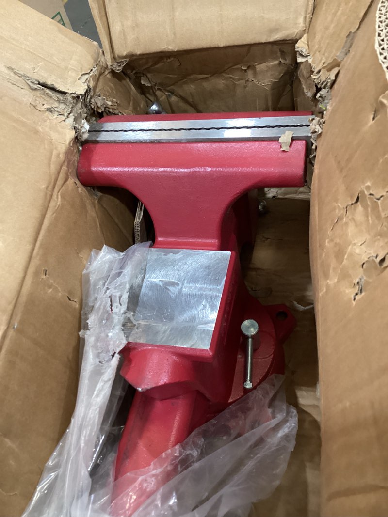 Condition photo showing New/Like New for forward round bench vise, 1740b economic industrial vice pro with 360° swivel base, 4" jaw width, 4" max jaw opening, 2-5/8" throat depth, 86,000psi ductile iron 4 inch