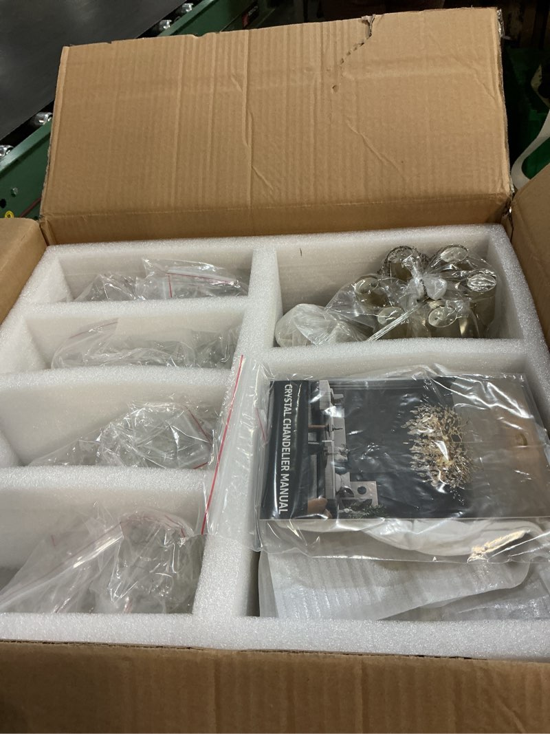 Condition photo showing Good Condition for EGM Gold Tree Branch Crystal Chandelier 18-Inch, Crystal Chandelier for Dining Room 6-Light, Hanging Round Raindrop Chandeliers for Living Room E12 Soft Gold 18 Inch (6 Light)