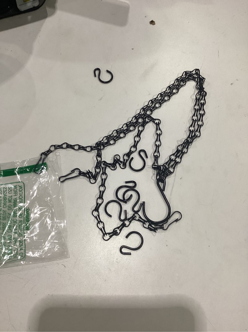 Condition photo showing Good Condition for hanging basket chain for hanging plants flower pot chains, 2 sets black 24 inch 3 point hanging chains hangers for bird feeders, billboards, lanterns, decorative ornaments