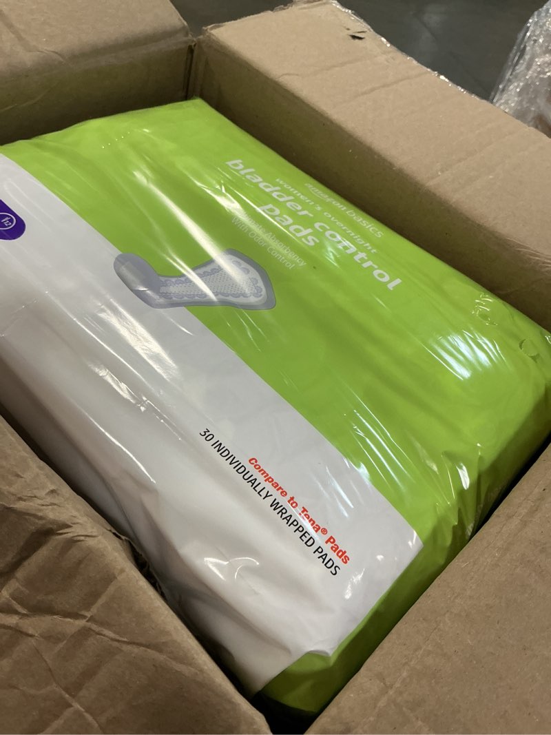 Condition photo showing Good Condition for amazon basics incontinence pads for women, postpartum, bladder control, overnight absorbency, unscented, with odor control, 60 count (2 packs of 30) pack of 2 60.0