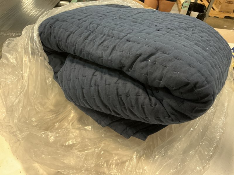 Condition photo showing As Is for european linen cotton stitch quilt, king/cal king, navy