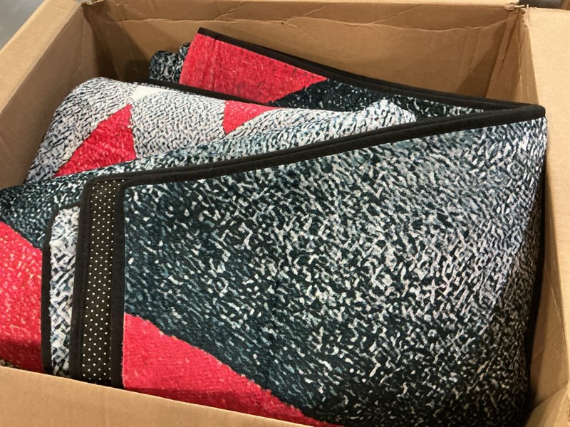 Condition photo showing Good Condition for geometric strip lines area rug 2x3 - modern abstract accent rug for living room bedroom, non-slip luxury art floor mat under couch, red/black/white contemporary indoor rug red white black 3' x 2' (rectangular)