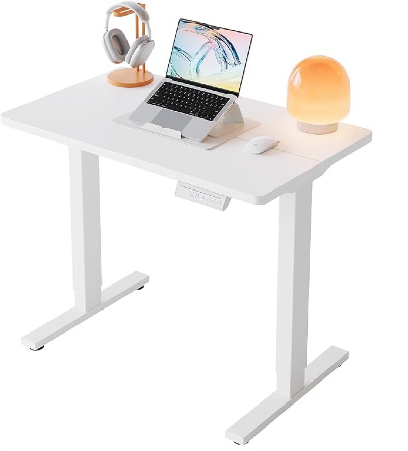 huanuo 32 x 19 inch electric standing desk adjustable height, 4 memory height settings, sit stand up desk for home office & computer workstation, white huanuo 