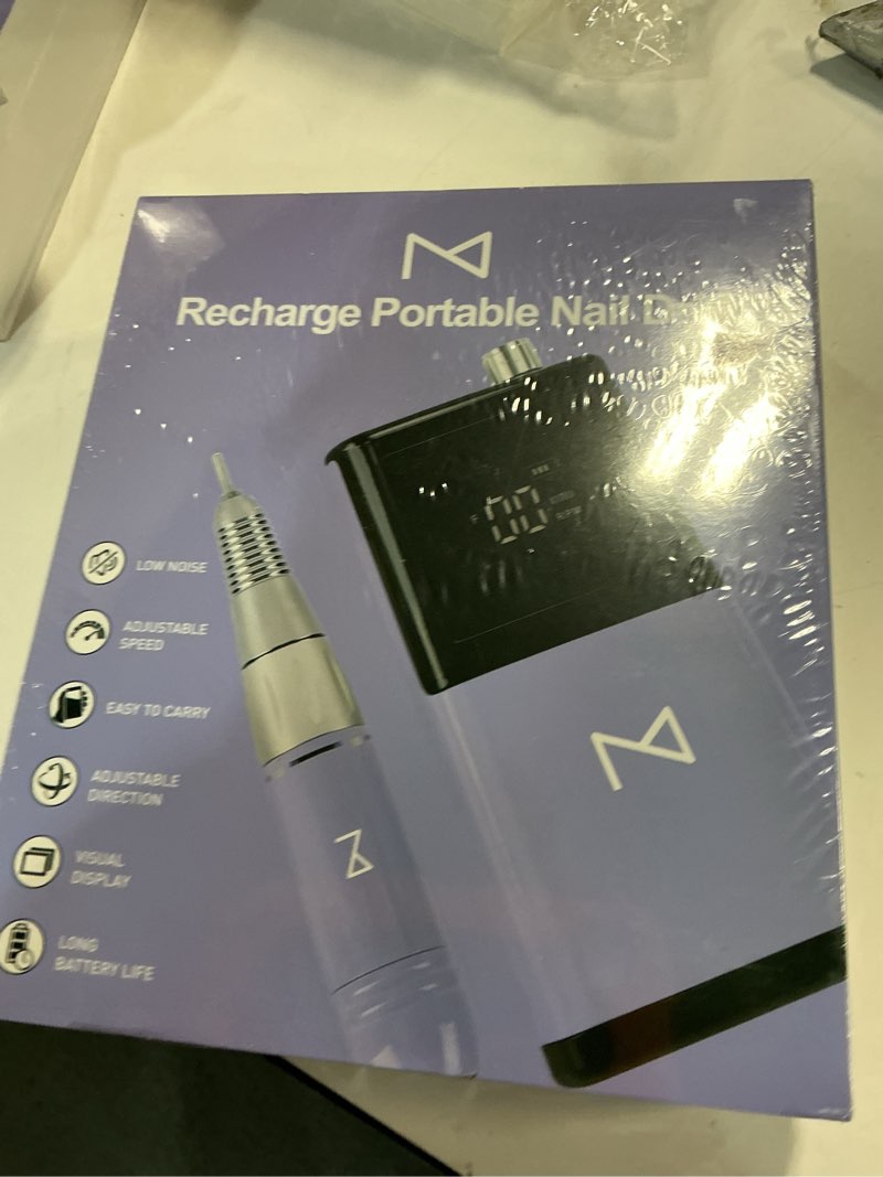 Condition photo showing New/Like New for M - E-ZDrill Rechargeable Electric Nail Drill, 35k RPM, Smart Speed & Battery LCD, Portable Lightweight, Forward/Reverse, Aluminum Metal, Acetone Resistant Nail Drill (Violet)