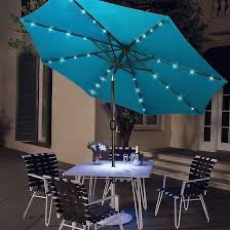 PEAKVONDER 9 ft Outdoor Patio Umbrella with Solar Lights - Large Heavy Duty Beach/Table/Pool/Deck/Ma