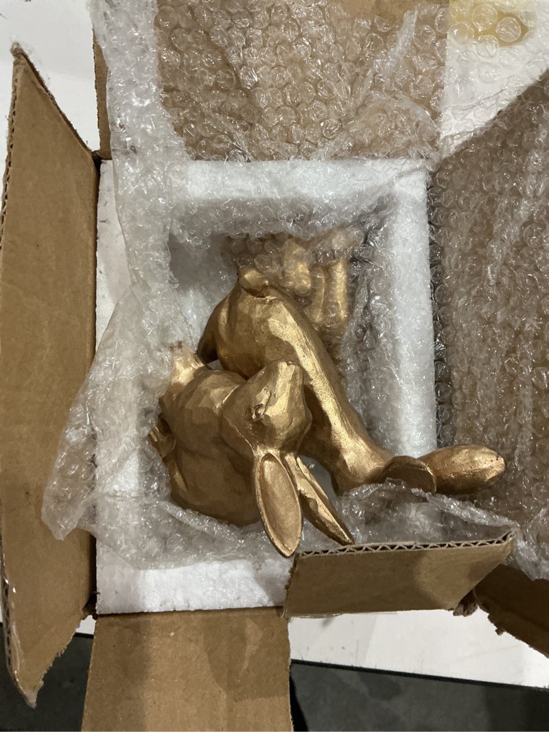 Condition photo showing Good Condition for dn deconation golden polyresin bunny decor rabbit figurines, easter bunny statue set of 3 for spring tabletop decor vintage gold-3pcs