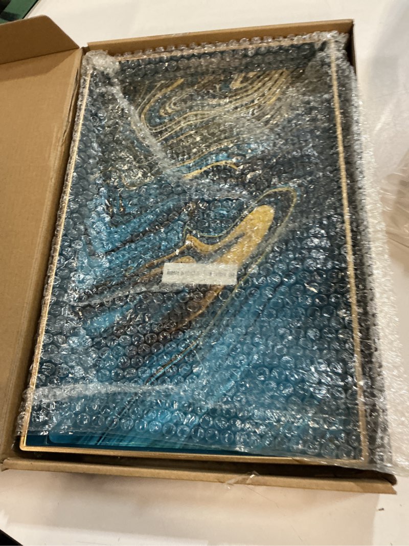 Condition photo showing Good Condition for spsyrine serving tray, marble decorative tray plastic rectangular coffee table tray for living room, storage, kitchen, ottoman, bathroom decor. 15.6” x 10.2" ljre lj03re