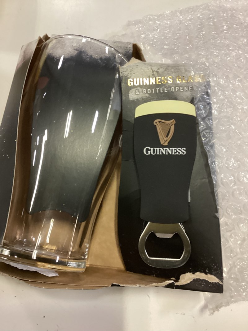 Condition photo showing New/Like New for guinness official embossed 450ml glass and bottle opener