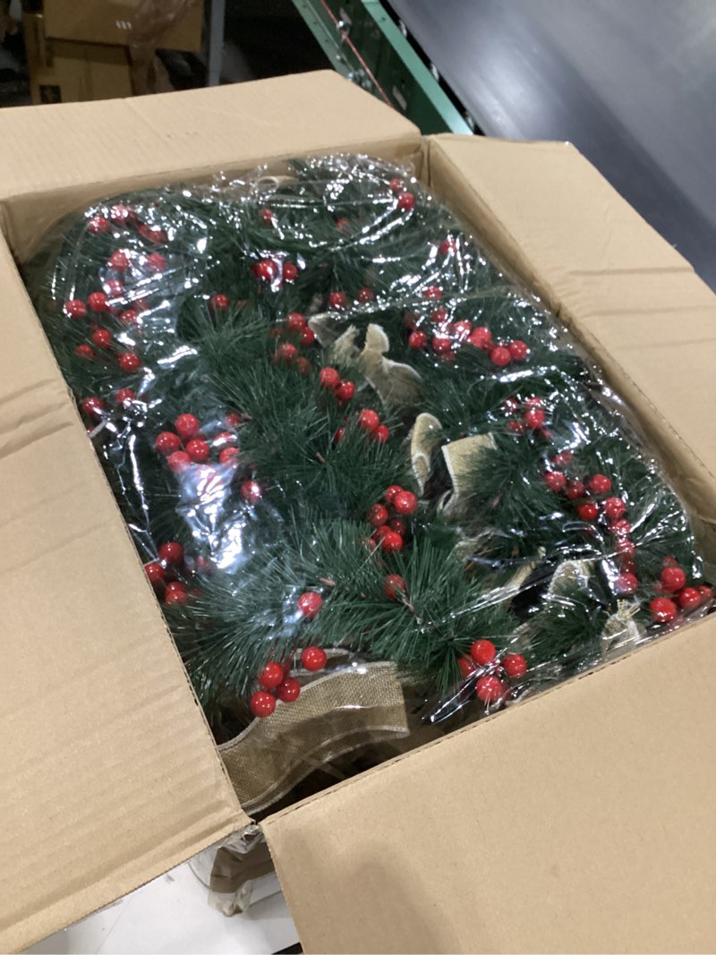 Condition photo showing New/Like New for Lyrow 24 Pcs 6'' Small Christmas Kitchen Cabinet Wreath Champagne Mini Christmas Wreaths with Ribbon Farmhouse Prelit Xmas Outdoor Window Decoration for Xmas Front Door Home Wall Porch