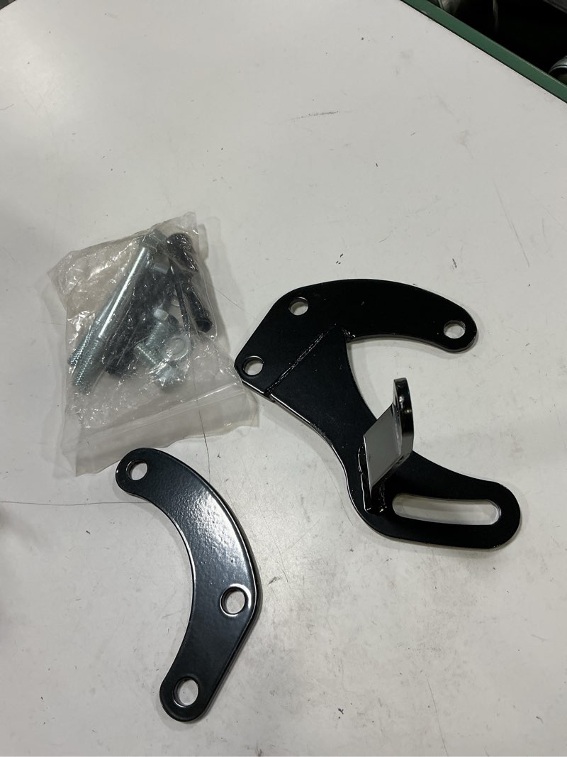 Condition photo showing New/Like New for 1 set shlpdfm black power steering pump bracket fits for sbc chevy engines 283 305 327 350 383 400 with short water pump