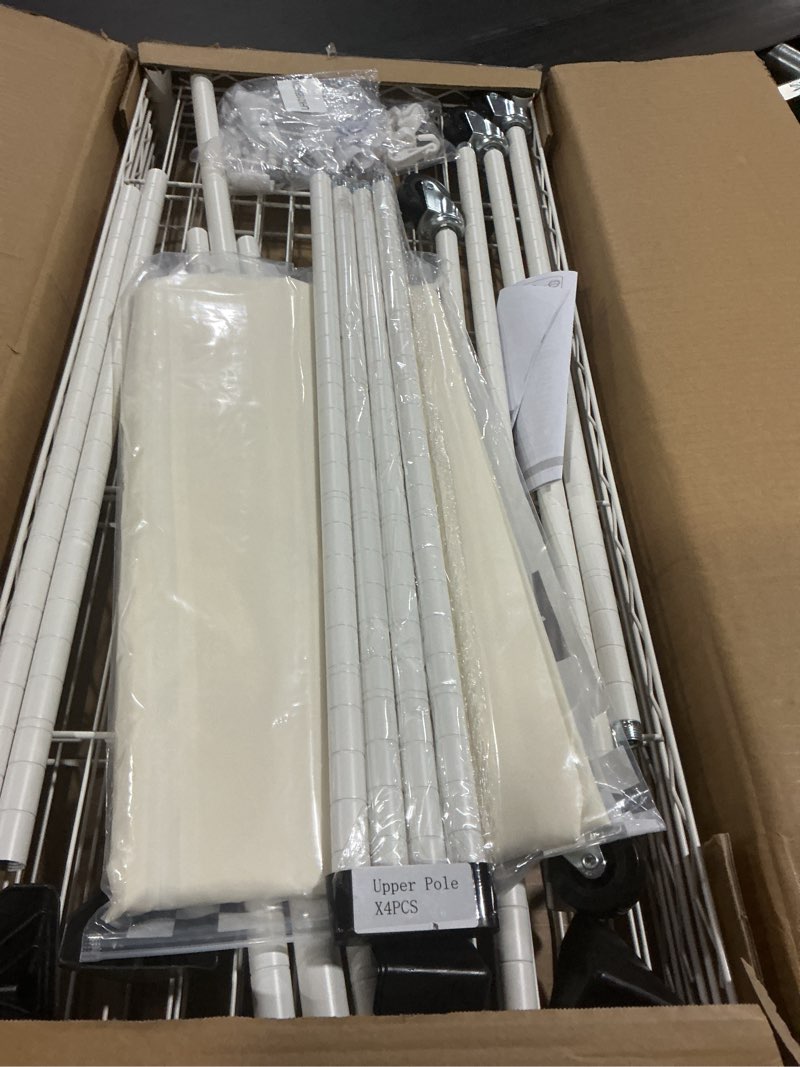 Condition photo showing Good Condition for ulifhome p6c rolling clothes rack with cover, covered clothing racks heavy duty, portable closet for hanging clothes, garment racks on wheels, white closet rack with white cover, max load 365lbs white rack with white cover p6c