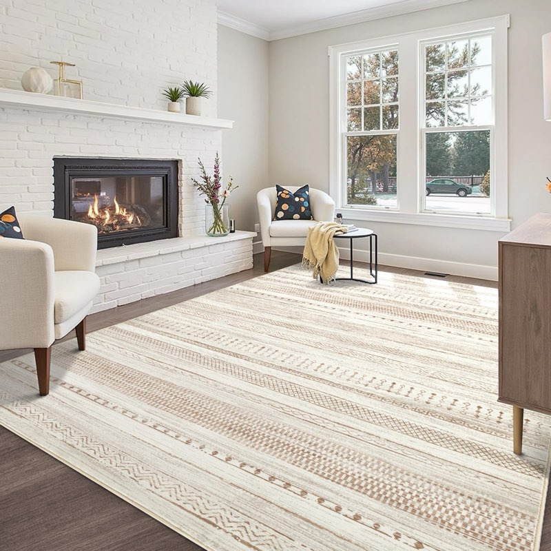 boraya area rugs for living room: 8x10 washable boho rug for bedroom large neutral bohemian moroccan