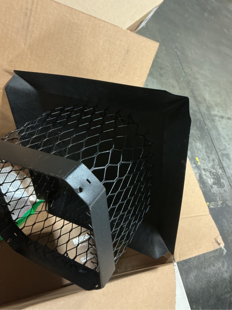Condition photo showing As Is for shelter 9" x 9" single flue bolt-on chimney cap, fully assembled, galvanized steel black galvanized steel 9" x 9"
