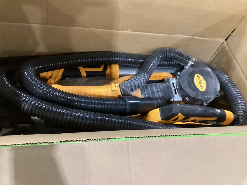 Condition photo showing As Is for geveelife drywall sander, 880w 7.33a electric drywall sander with vacuum dust collector, 5 variable speed 1000-2100rpm, led light, foldable & extendable handle, 12 sanding discs (dark orange)
