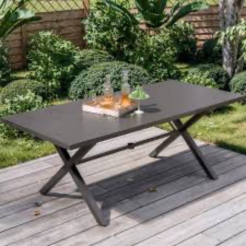 78" x 35" Rectangular Sleek Powder-Coated Iron Farmhouse Design Patio Dining Table with Umbrella Hole