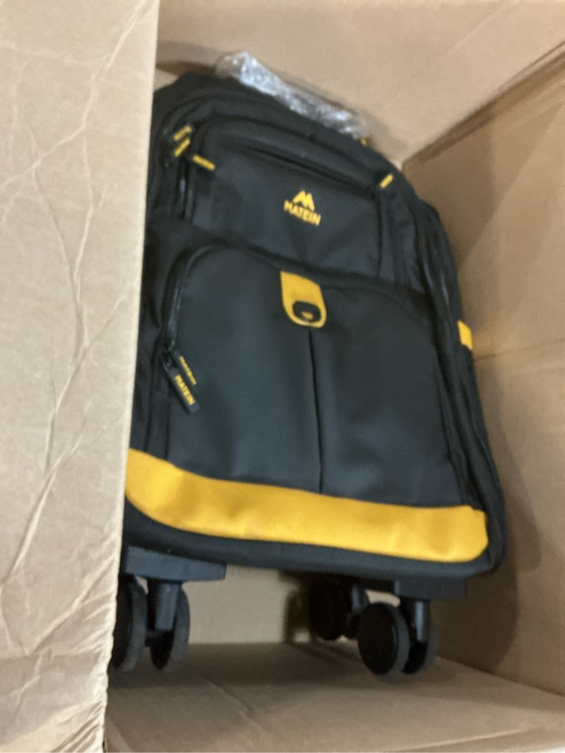 Condition photo showing As Is for matein rolling backpack with 4 spinner wheels, 17 inch backpack on wheels with shoulder straps, water resistant rolling computer bag carry on luggage, business travel roller laptop bag for women men black