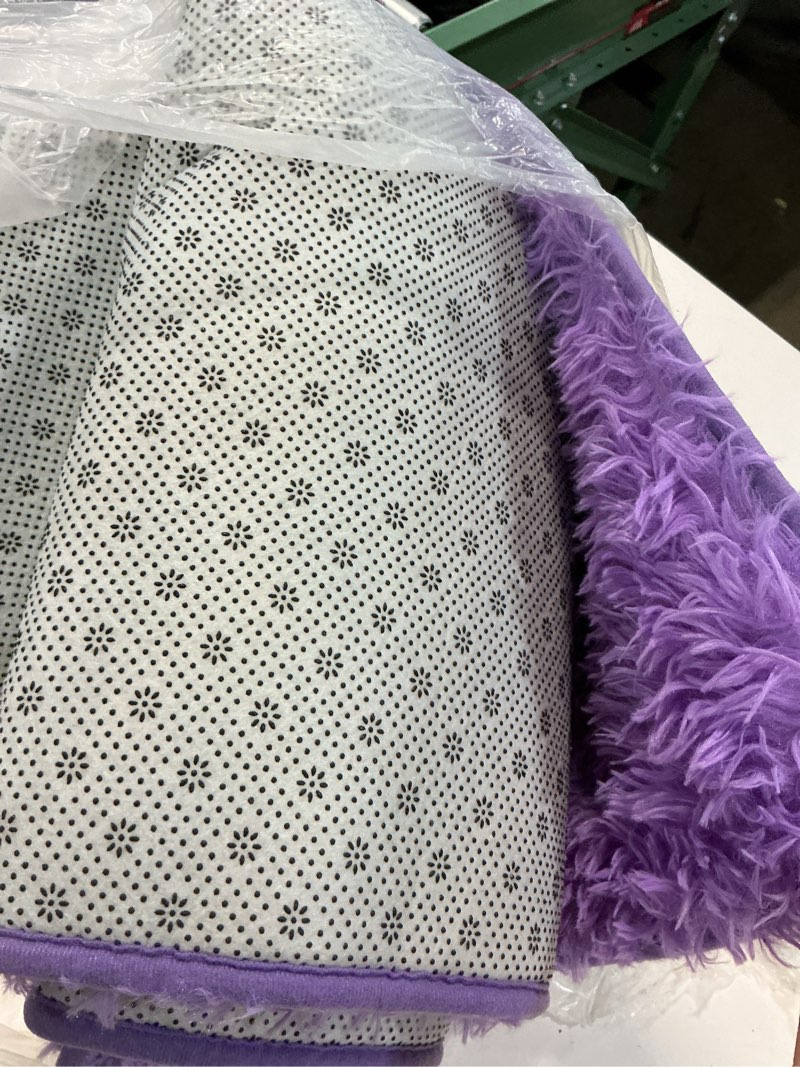 Condition photo showing Good Condition for olanly 3x5 machine washable small bedside rug, soft fluffy shaggy rugs for living room, bedroom, indoor floor carpet for kids girls and boys, preppy dorms, nursery, home decor aesthetic, purple 3x5 ft purple