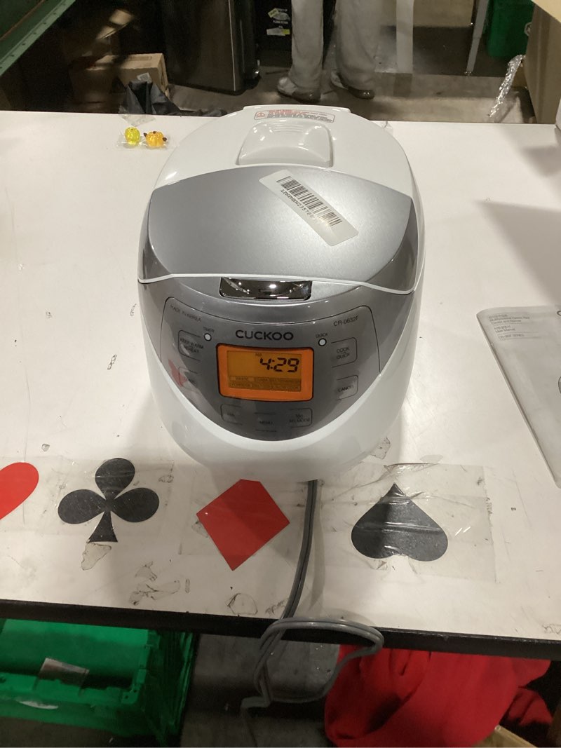 Condition photo showing Good Condition for CUCKOO Micom Rice Cooker 6 Cup Uncooked / 12 Cup Cooked, Korean Fuzzy Logic Rice Cooker with Delay Timer & Keep Warm Setting, Versatile Food Steamer with Non-Stick Inner Pot, Silver (CR-0632F) WHITE/GRAY