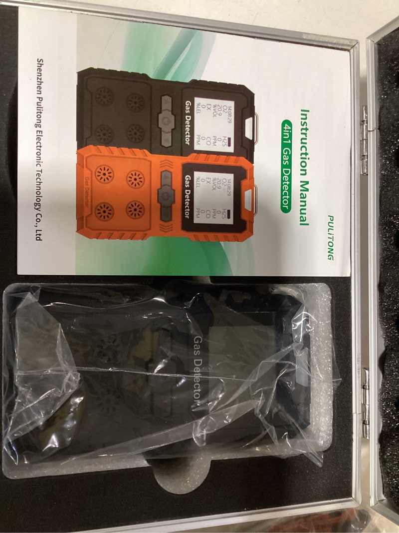 Condition photo showing Good Condition for 4 gas monitor, continuous detection of h2s, co, lel, o2 with vibration, sound & light alarms, waterproof and explosion-proof, portable clip-on design for work home, long battery life