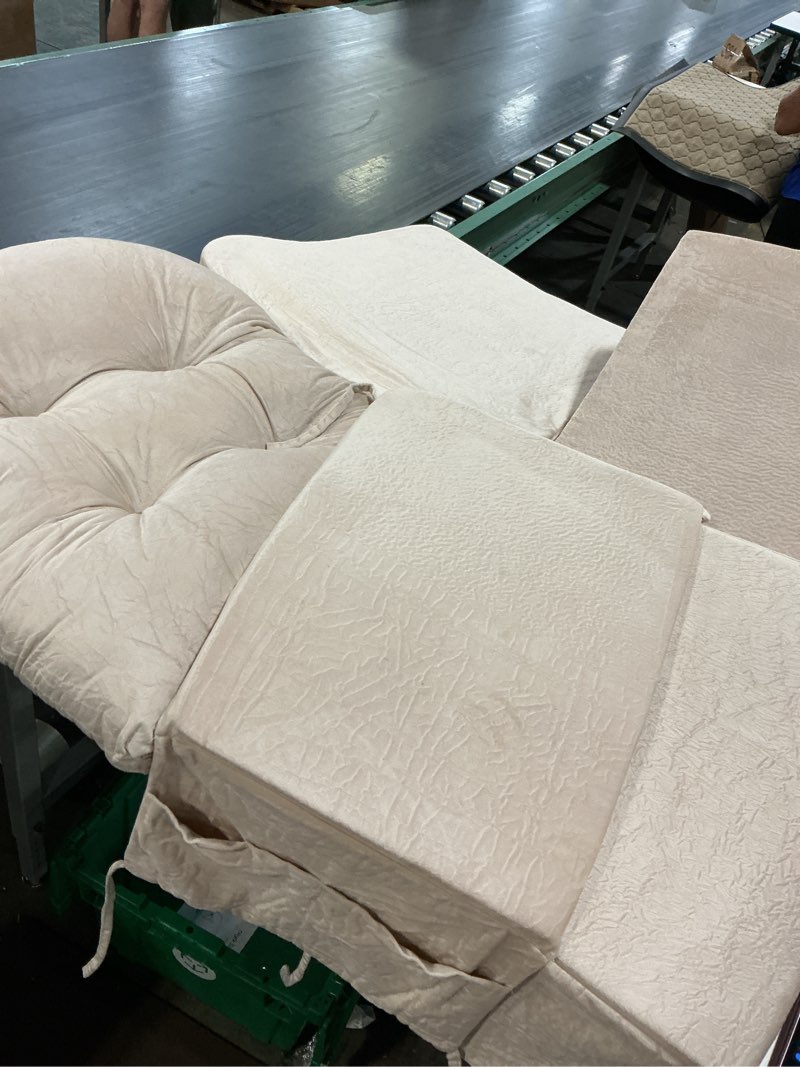 Condition photo showing Good Condition for 5 pcs glider rocker replacement cushions with storage side pocket, luxuriy chenille fabric foam & microfiber filling, thickened & supportive rocking chair cushion set, beige