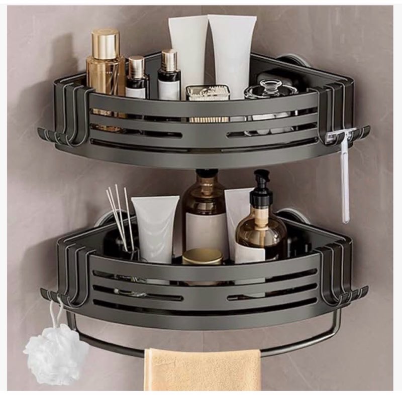 lekesky corner shower caddy suction cup, corner shower shelf with hooks, bathroom shelves no drillin