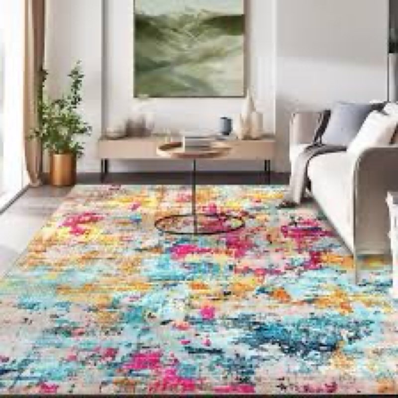 (Similar to Stock photo) Modern Abstract Flame Area Rug with Multicolor Pattern, Soft Plush Texture, Durable and Thick – Perfect for Living Room, Bedroom, or Office – Contemporary Home Décor (Multi Color, 9' x 12')