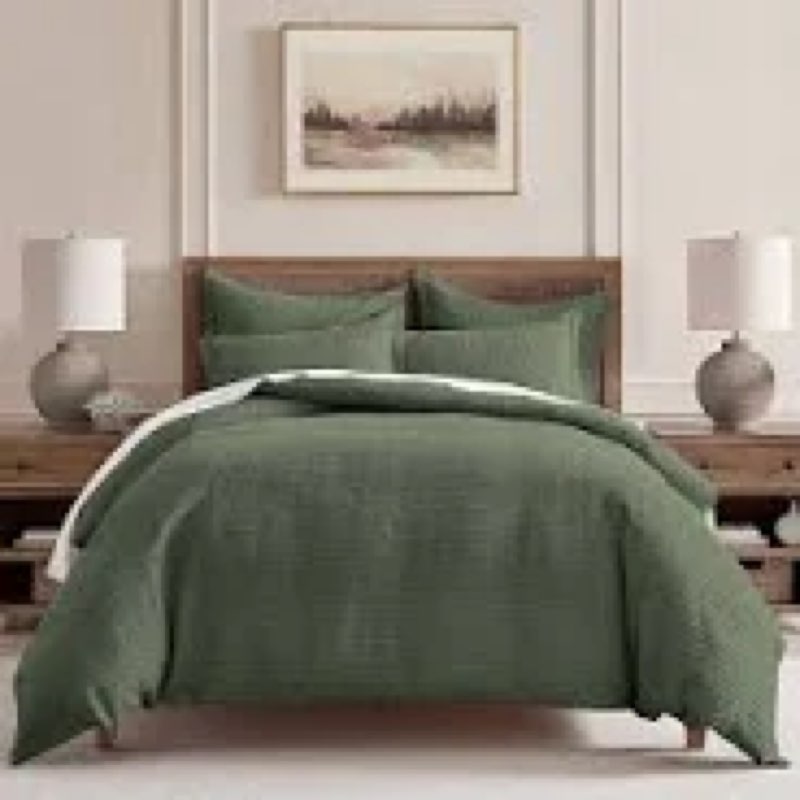 Levtex Home - Cloud Waffle Forest Green Comforter Set - King Comforter + Two King Pillow Cases - Waf