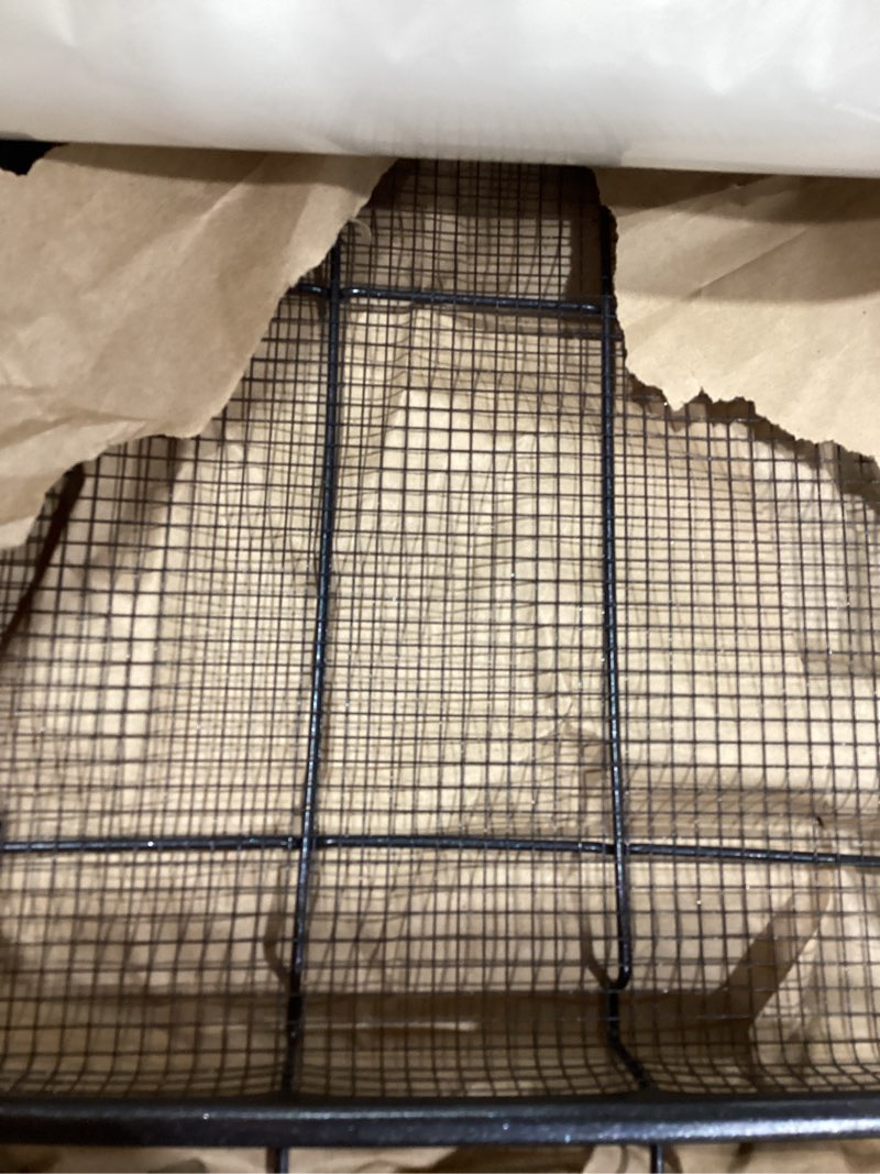 Condition photo showing Good Condition for Air Fryer Basket for Oven, OPENICE 18.6" x 12.8" Air Fryer Basket and Tray Set, Extra Large Stainless Steel Air Fryer Pan Crisper Tray for Crisping Fried, Chicken, Bacon - Black 18.6" x 12.8" Black