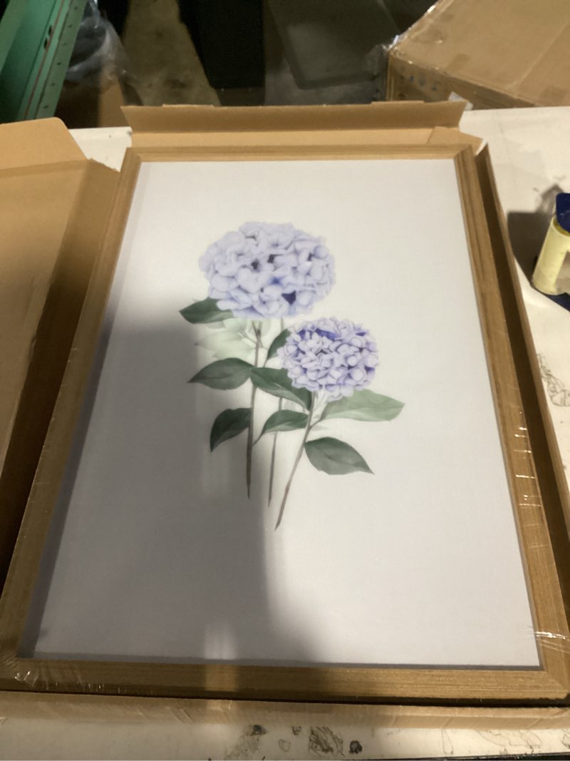 Condition photo showing New/Like New for wrfon blue hydrangea framed wall art set of 3, watercolor floral botanical canvas prints, minimalist flower wall decor for dining room living room bedroom, wood frame 16x24 inch blue hydrangea(framed) 24"l x 16"w