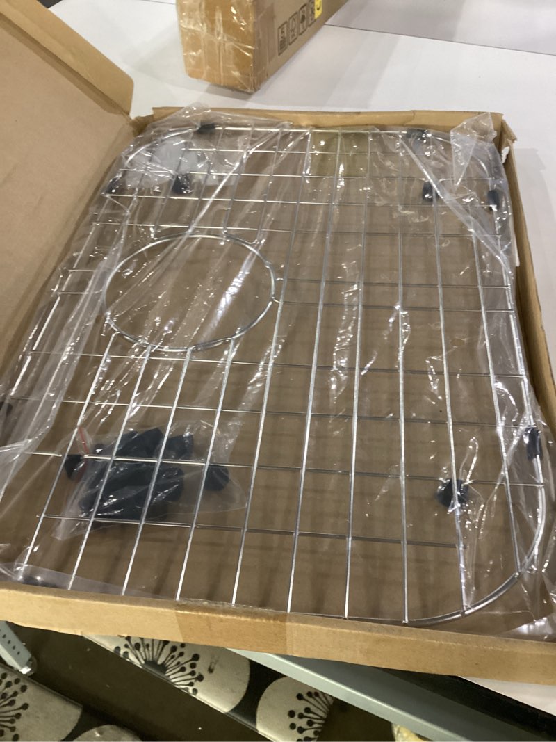 Condition photo showing Good Condition for serene valley sink bottom grid 19-1/16" x 13-5/8”, rear drain with corner radius 3-1/2", sink protector nlw1914r