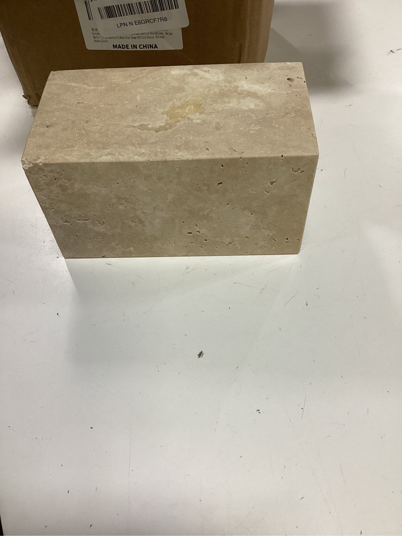 Condition photo showing Good Condition for natural travertine stone jewelry holder, vanity tray, coasters and decorative blocks set, beige multi-size marble cubes for home office decor (block-8x8x15cm)