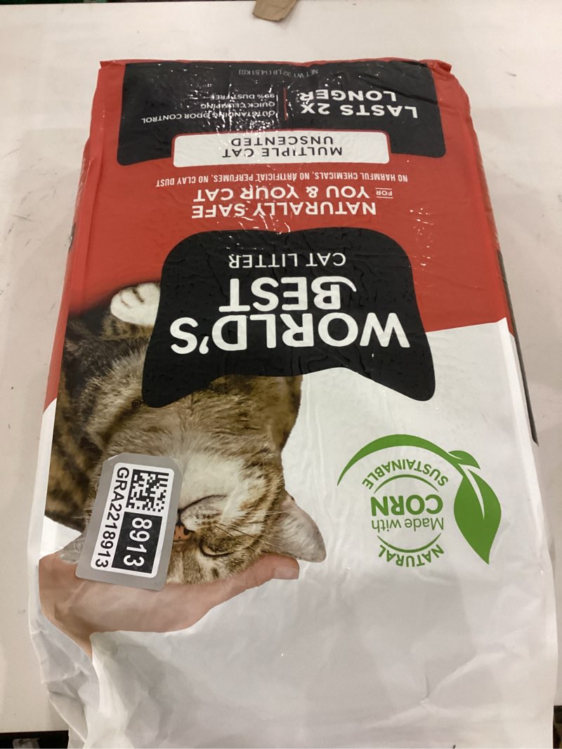 WORLD'S BEST CAT LITTER Multiple Cat Unscented, 32-Pounds - Natural Ingredients, Quick Clumping, Flu
