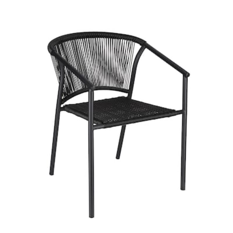  style selections pelham bay wicker stackable black steel frame stationary dining chair with