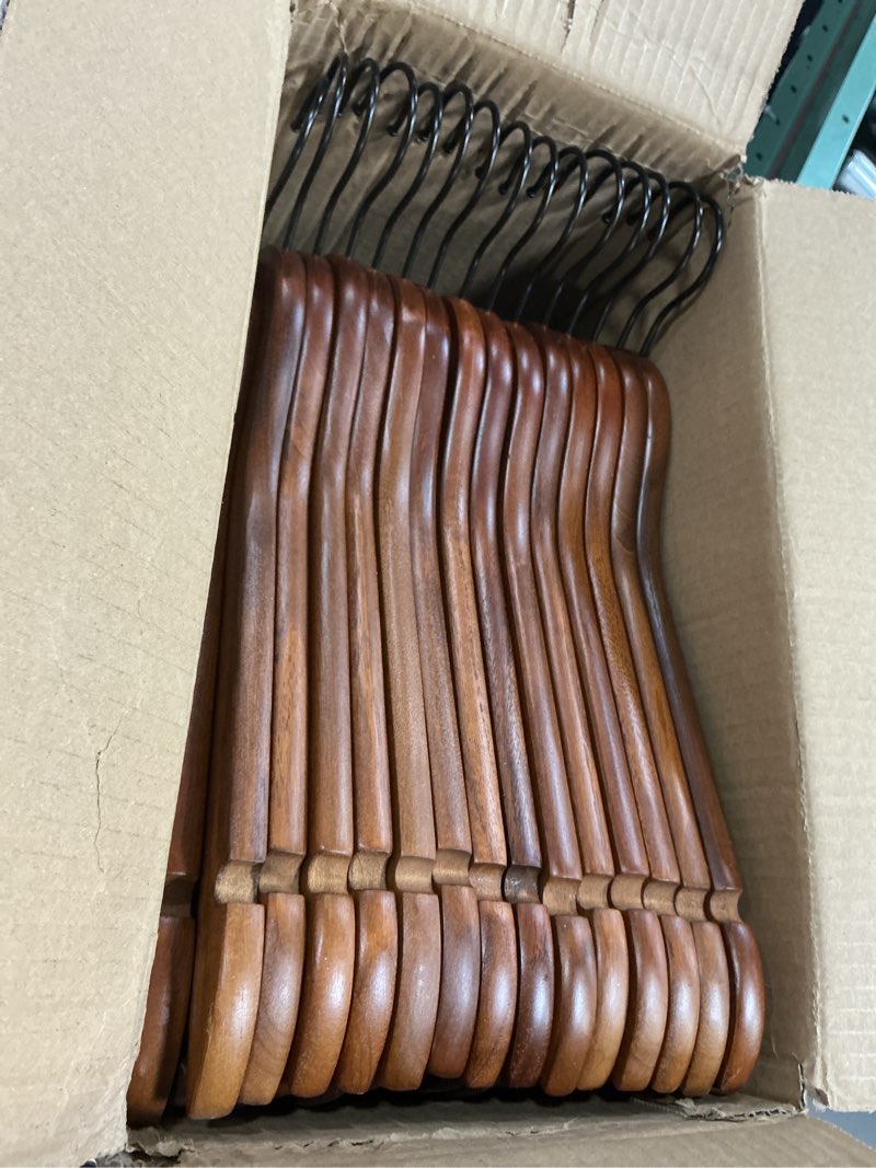 Condition photo showing Good Condition for js hanger wooden hangers 30 pack, retro wood suit hangers with non slip shoulder grooves, clothes hangers for coats, shirts, jackets, pants, suits retro 30 pack
