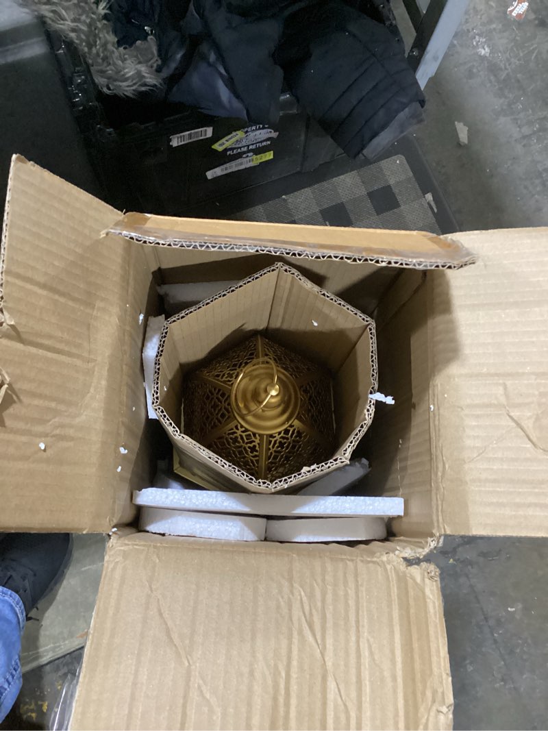 Condition photo showing As Is for JHY DESIGN Set of 2 Outdoor Candle Lanterns 22"&17" H Decorative Vintage Metal Candle Holders for Garden Porch Indoor Outdoor Parties Weddings Patio Home Decor(Gold)