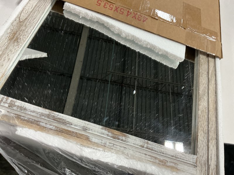 Condition photo showing New/Like New for AAZZKANG Rustic Wall Mirror Rectangle Wood Framed Mirrors Large 20"x16" Decorative for Bedroom Bathroom Living Room Farmhouse Home Entryway Hanging White 20"L x 16"W A-rustic White