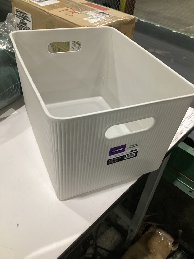Condition photo showing Good Condition for superio ribbed collection - decorative plastic basket open home storage bins organizer, medium white smoke (1 pack) container boxes for organizing closet storage bins for shelves drawer shelf 5 liter bin - medium (5 liter) 1 pack