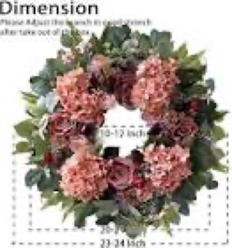 DFRREN 24 Inch Spring Wreath for Front Door Handcrafted Wreath Adorned with Eucalyptus Leaves Pink B