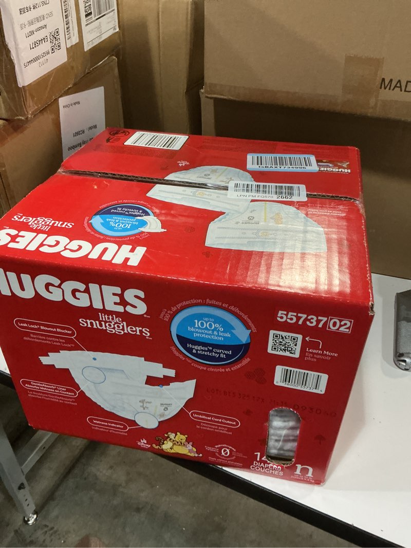 Condition photo showing New/Like New for Huggies Size Newborn Diapers, Little Snugglers Baby Diapers, Size Newborn (up to 10 lbs), 144 Count, Packaging May Vary