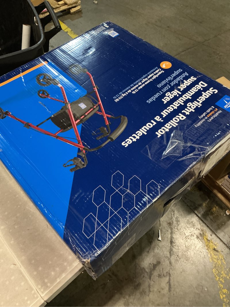 Condition photo showing New/Like New for medline superlight folding aluminum mobility rollator walker  red  250 lb. weight capacity  6  wheels  adjustable