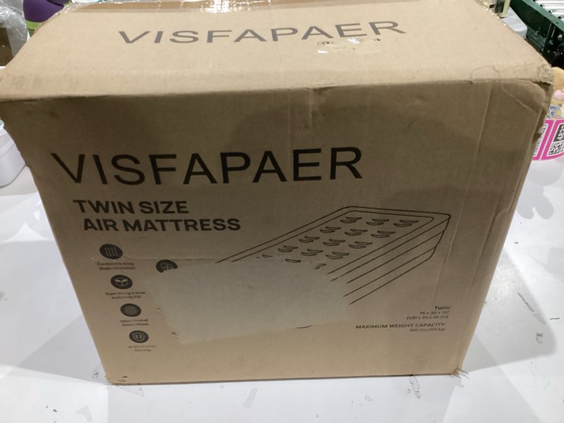 Condition photo showing New/Like New for twin air mattress with built in pump raised, 18'' high inflatable mattress electric blow up mattress fast blow up bed tall comfortable airbed for camping, home guests, travel w/ storage bag 550lbs max blue twin