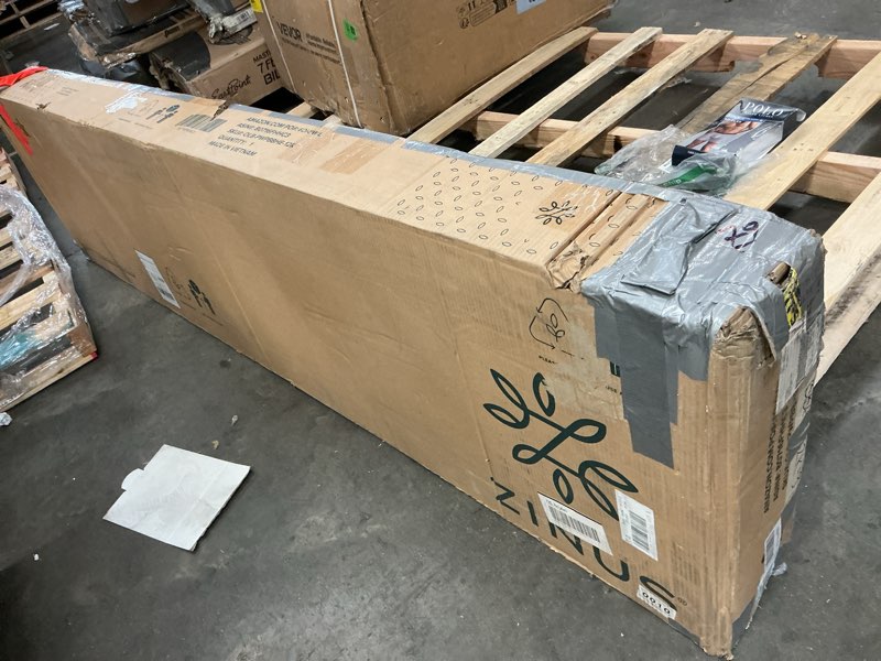 Condition photo showing As Is for zinus vivek deluxe wood platform bed frame with headboard, wood slat support, no box spring needed, easy assembly, king antique espresso king wood frame with headboard