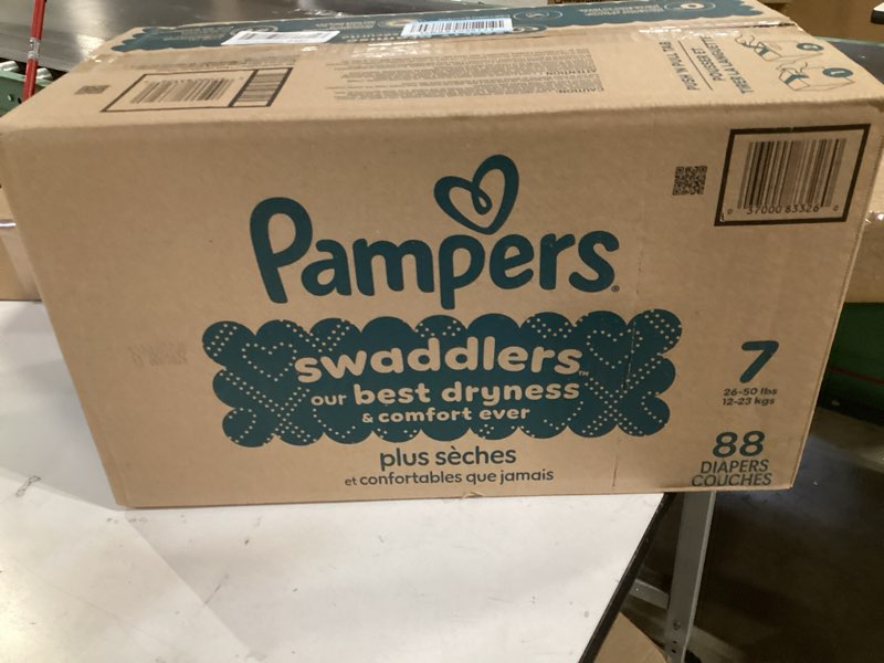 Condition photo showing New/Like New for Pampers Swaddlers Diapers, Size 7 (26-50 lbs), 88 Count, Absorbent, Keeps Baby Dry and Comfortable, Skin Safe Disposable Baby Diaper (Packaging May Vary) Size 7 88